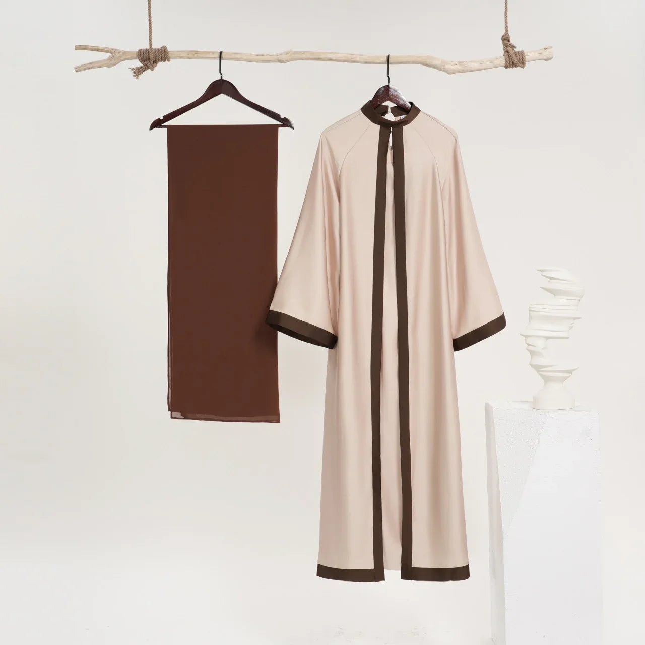 ZAHRASBEST AL-ZAHRA 2 PIECE SATEEN SET - Jasmine/Deep Mocha