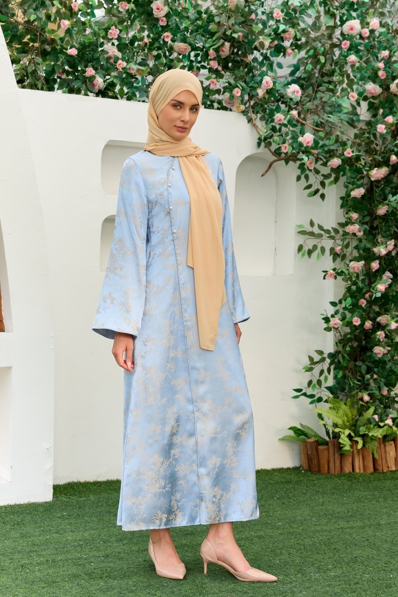 Ilham Samaa — Ice Blue Jacquard Abaya - ZAHRA'S BEST