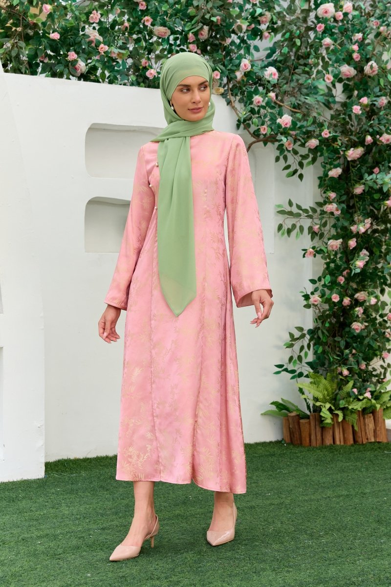 Ilham Shafaq — Rose Pink Jacquard Abaya - ZAHRA'S BEST