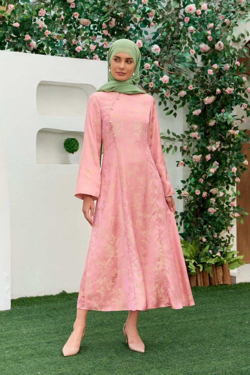 Ilham Shafaq — Rose Pink Jacquard Abaya - ZAHRA'S BEST