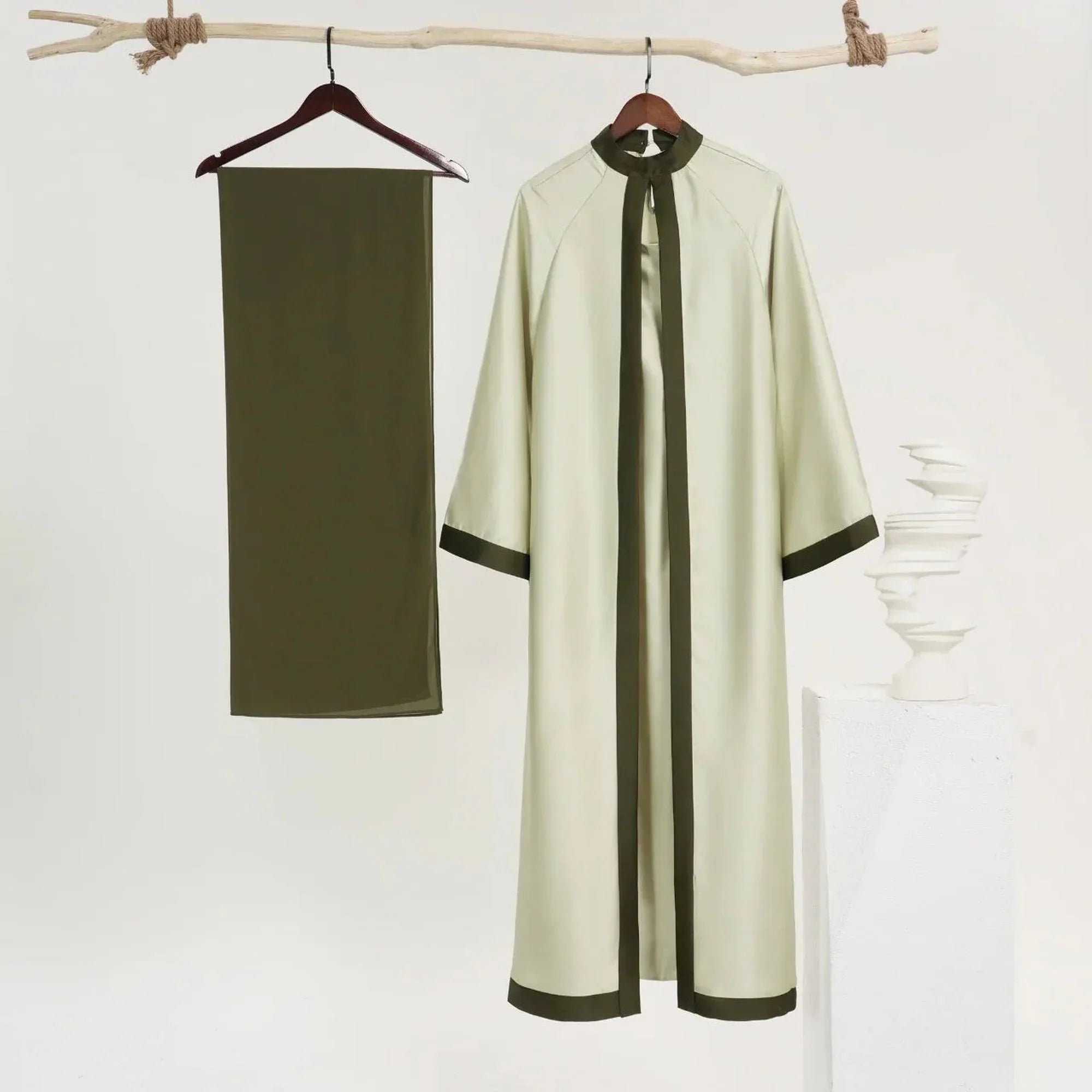 Al - Zahra Satin 2 Piece Set Sage/Olive - ZAHRA'S BEST