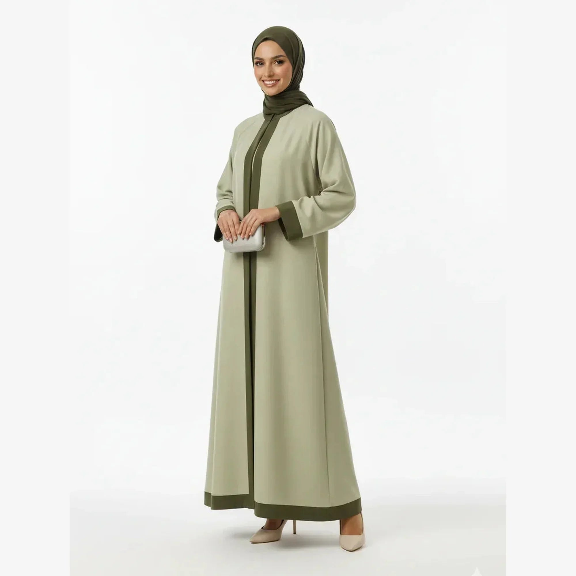 Al - Zahra Satin 2 Piece Set Sage/Olive - ZAHRA'S BEST