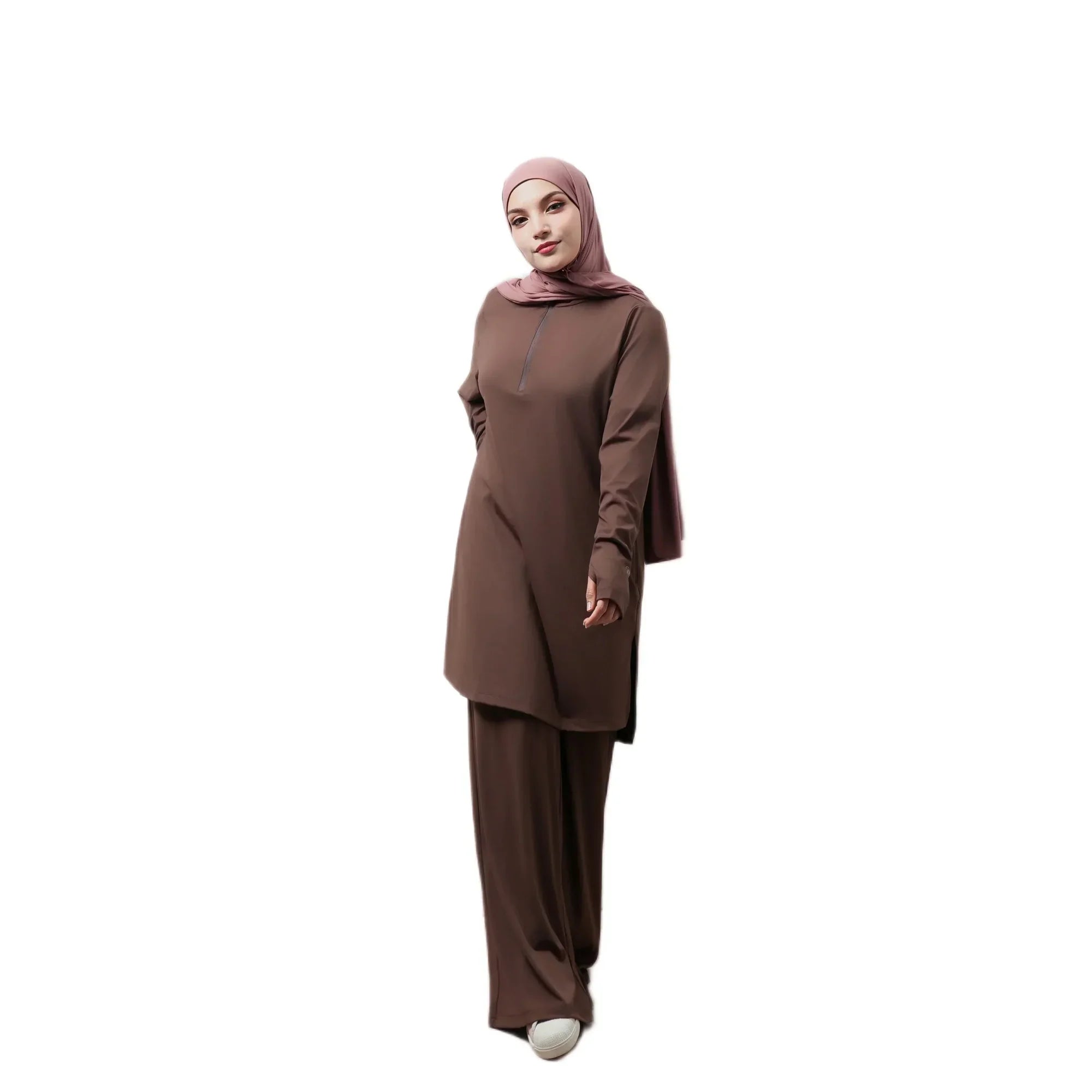 Mira AirFlex Set (Top & Wide Leg Pant) - Cocoa - ZAHRA'S BEST