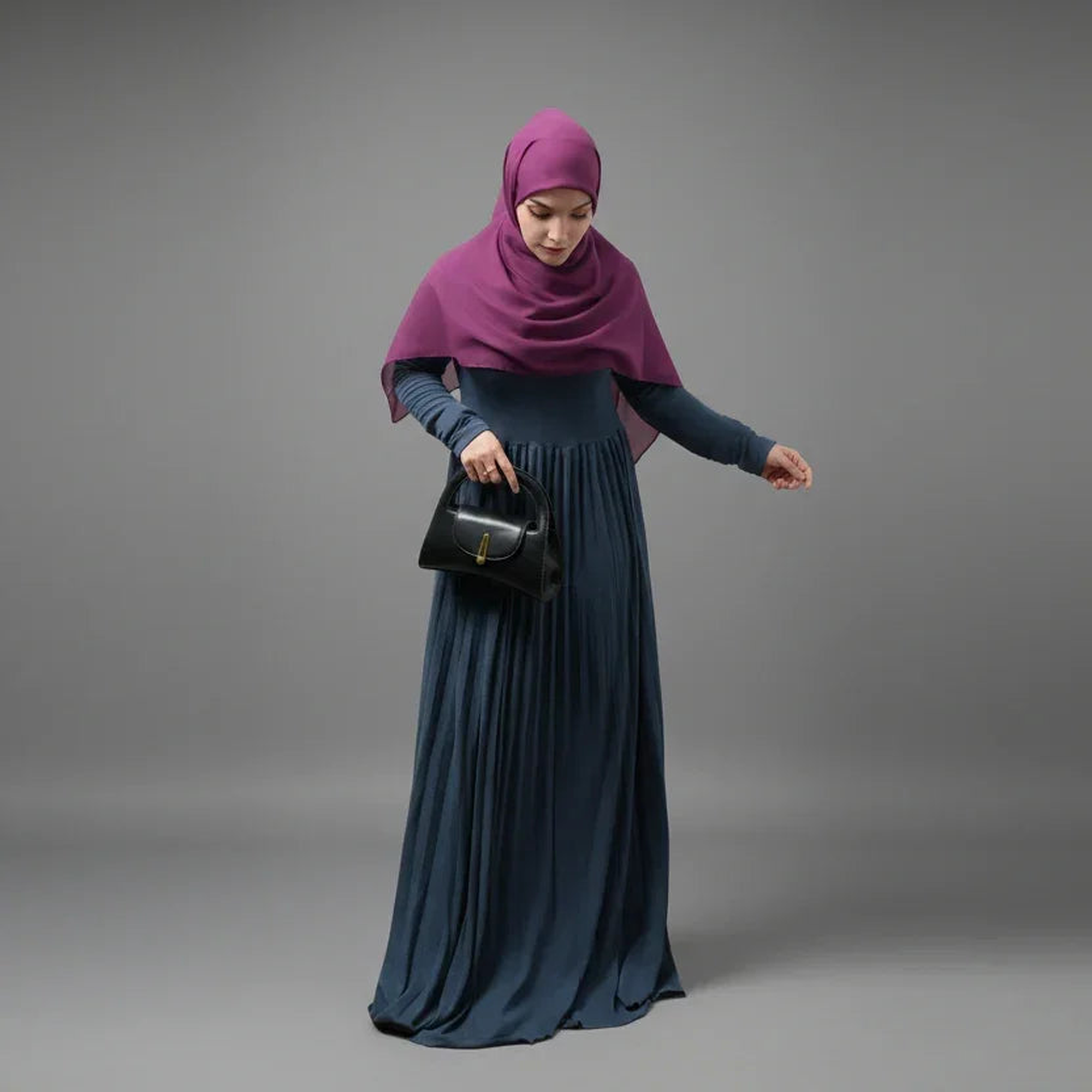 SELMA FULL LENGTH KNIT TWILIGHT BLUE PLEATED DRESS