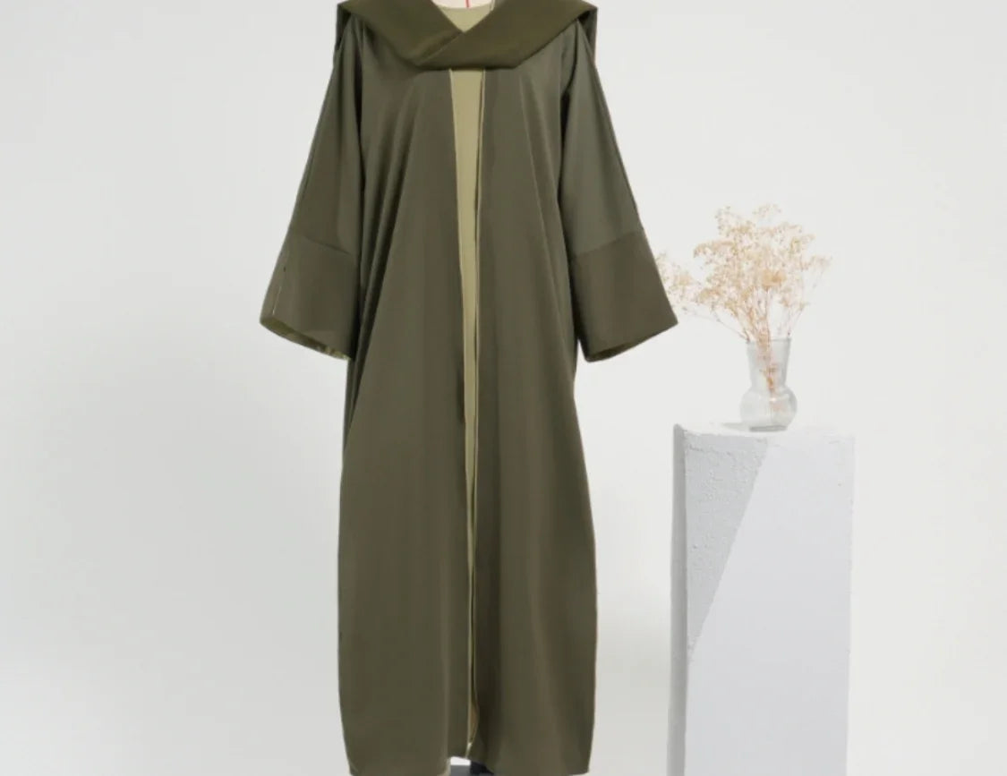 *His and Her Harmony:  DUBAI ALIA ABAYA in Pistachio Olive OR  Sahara Sunset & AMIR THOBE in Stone Olive
