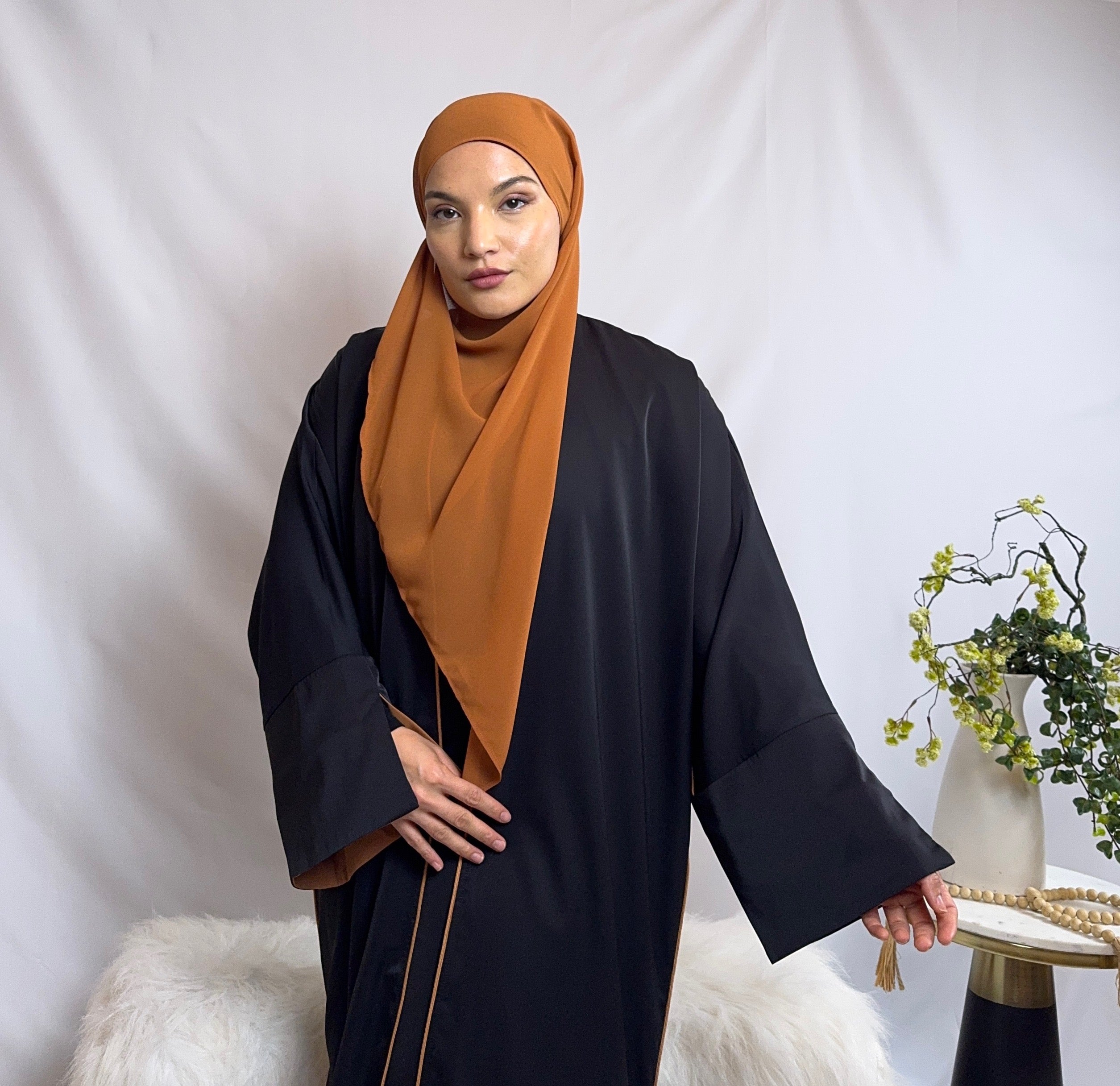 *His and Her Harmony:  DUBAI ALIA ABAYA in Pistachio Olive OR  Sahara Sunset & AMIR THOBE in Stone Olive