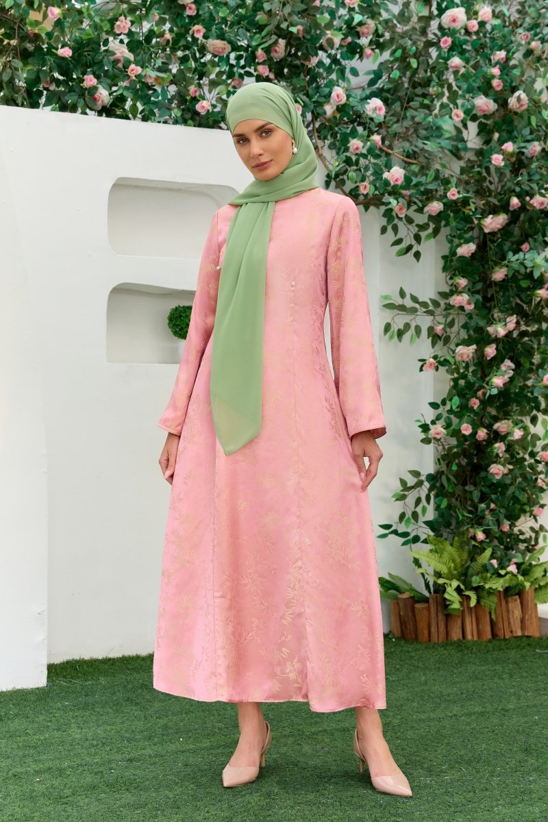 Ilham Shafaq — Rose Pink Jacquard Abaya - ZAHRA'S BEST