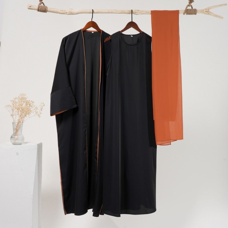 *His and Her Harmony:  DUBAI ALIA ABAYA in Pistachio Olive OR  Sahara Sunset & AMIR THOBE in Stone Olive