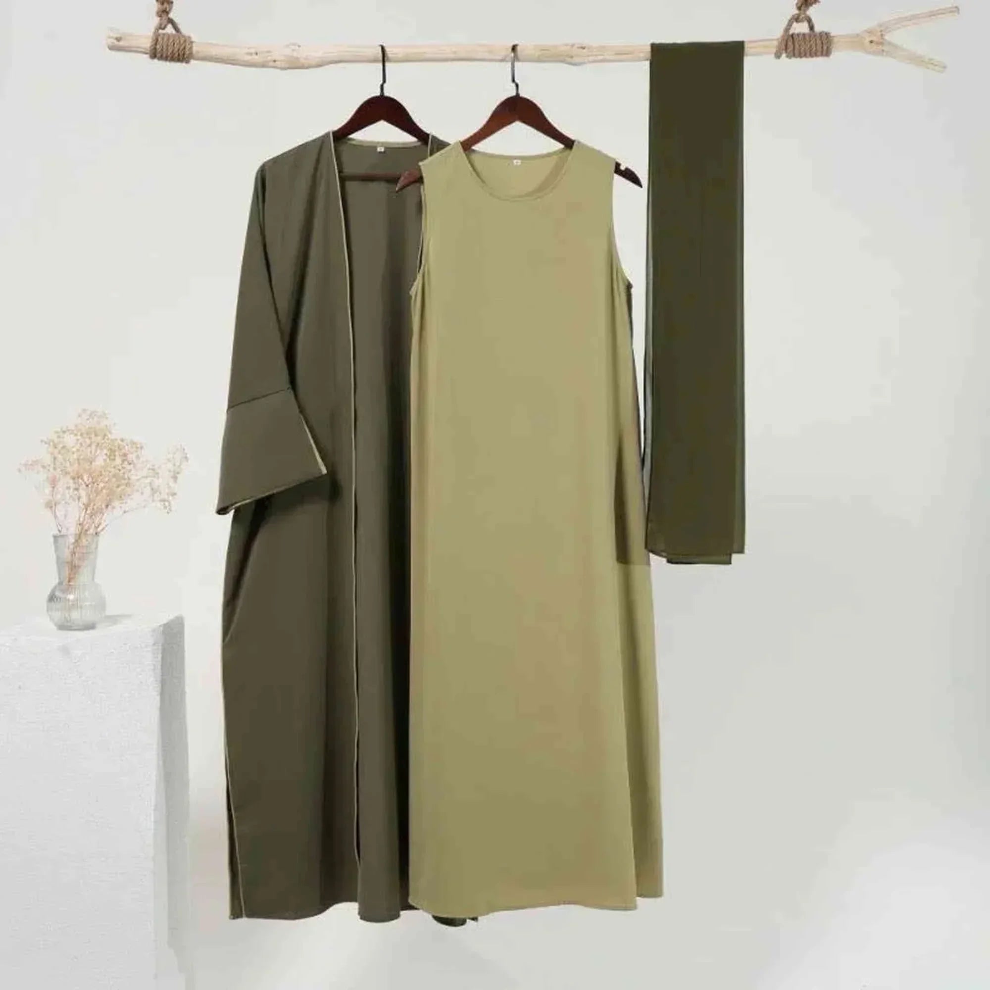 ZahrasBest Dubai Alia Abaya Pistachio/Olive - ZAHRA'S BEST