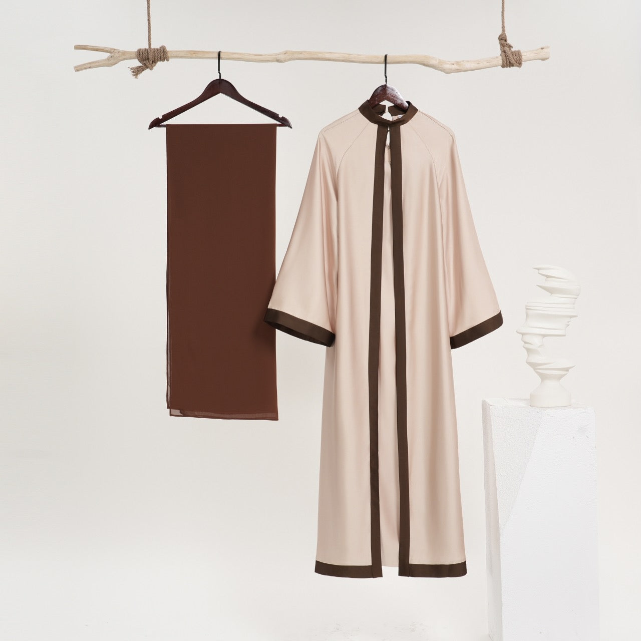 AL-ZAHRA  2 PIECE SATEEN SET - Jasmine/Deep Mocha