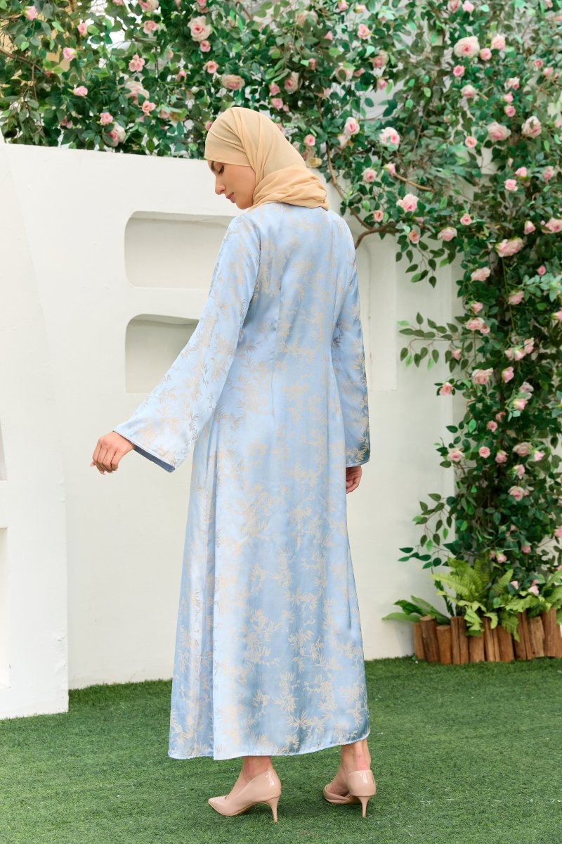 Ilham Samaa — Ice Blue Jacquard Abaya - ZAHRA'S BEST