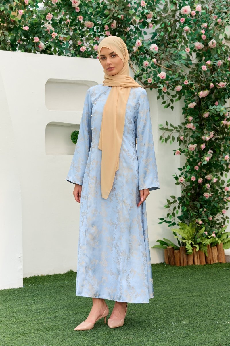 Ilham Samaa — Ice Blue Jacquard Abaya - ZAHRA'S BEST