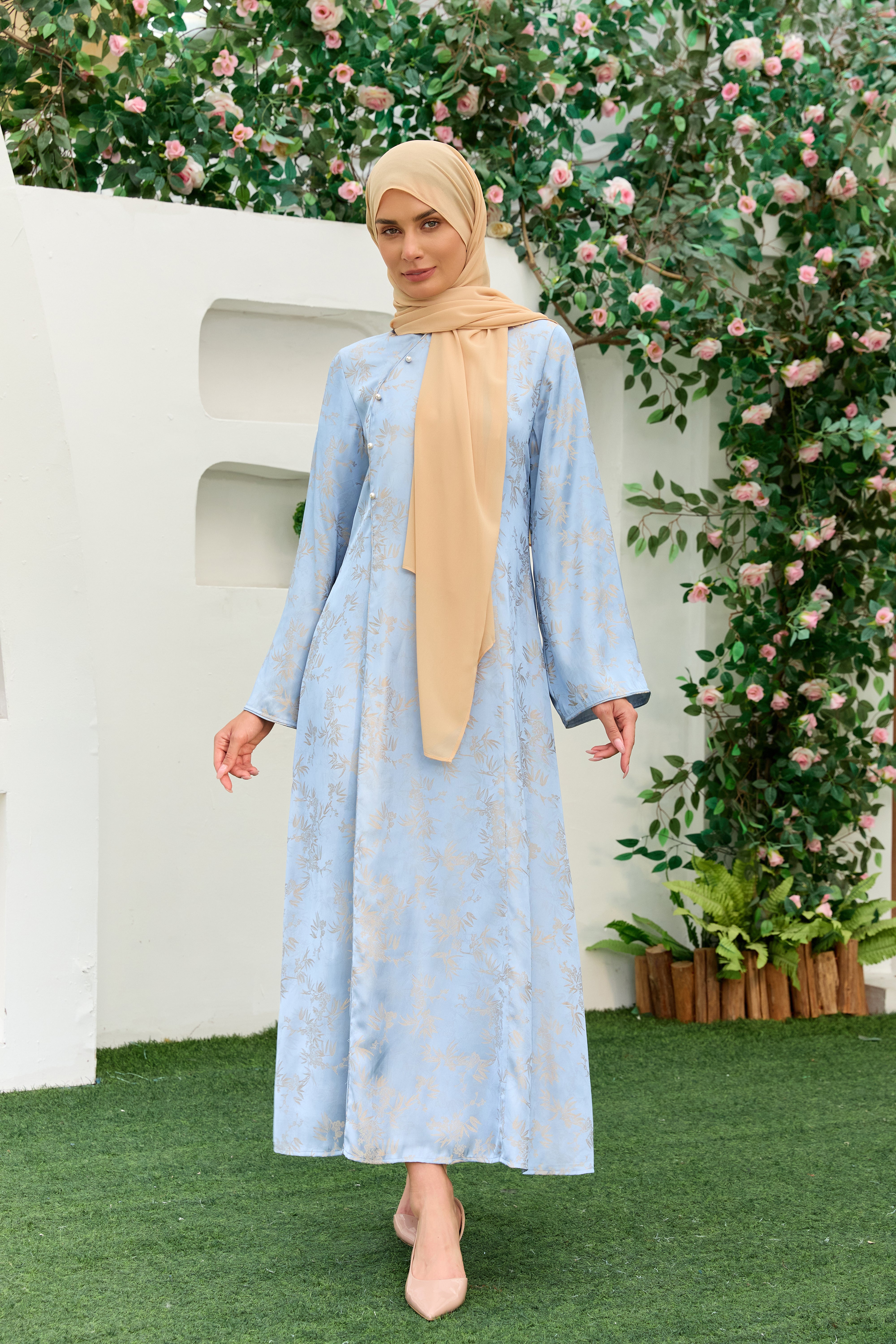 Ilham Samaa — Ice Blue Jacquard Abaya