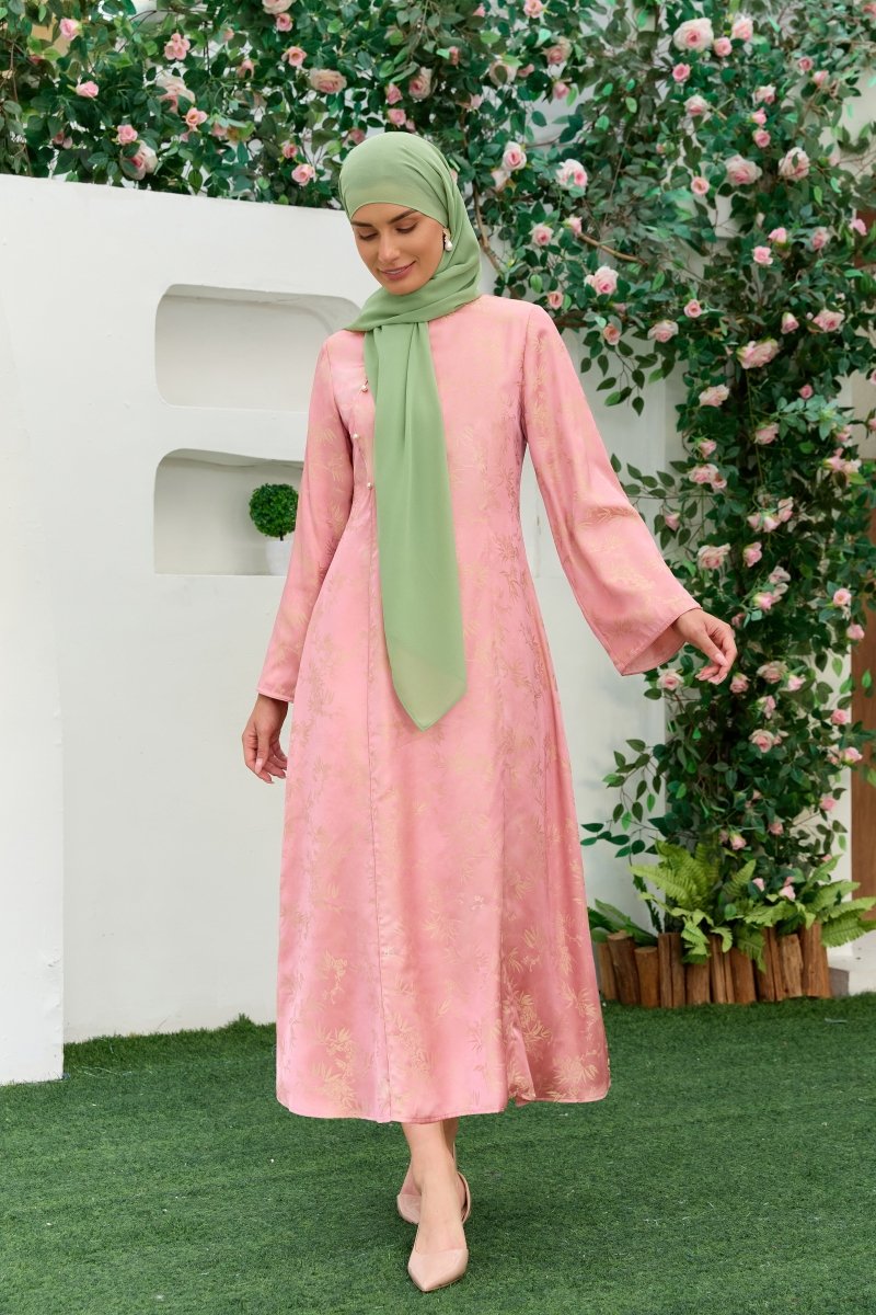 Ilham Shafaq — Rose Pink Jacquard Abaya - ZAHRA'S BEST