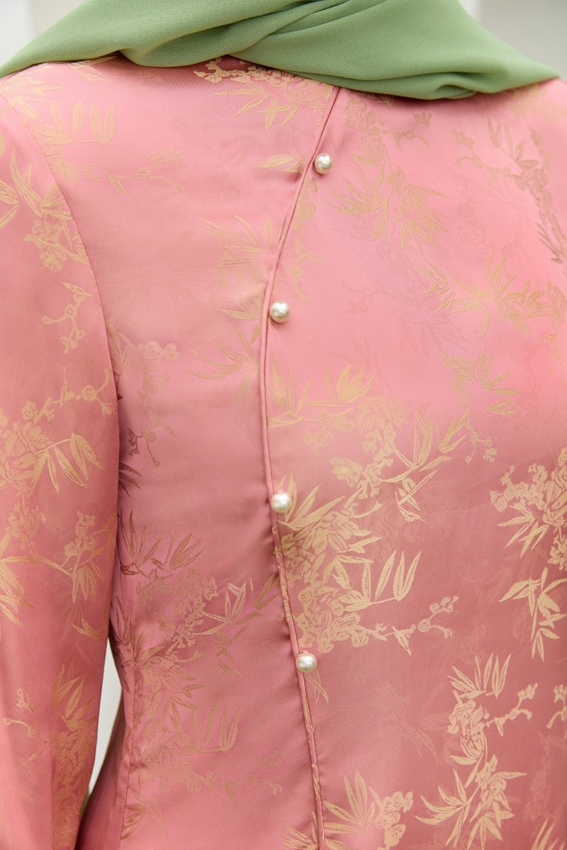 Ilham Shafaq — Rose Pink Jacquard Abaya - ZAHRA'S BEST