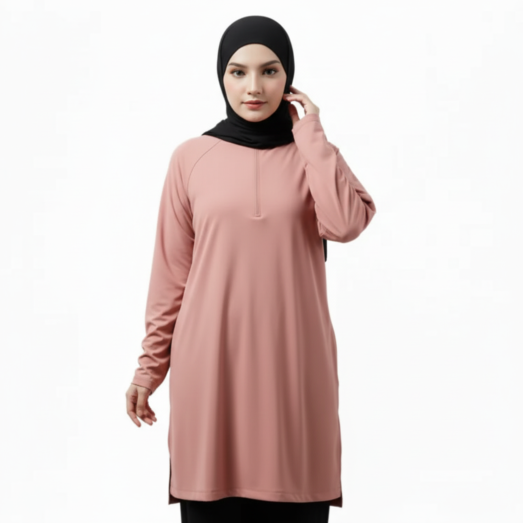ZAHRA'S BEST Mira AirFlex   Performance top - Raglan Sleeve - Desert Rose on white background