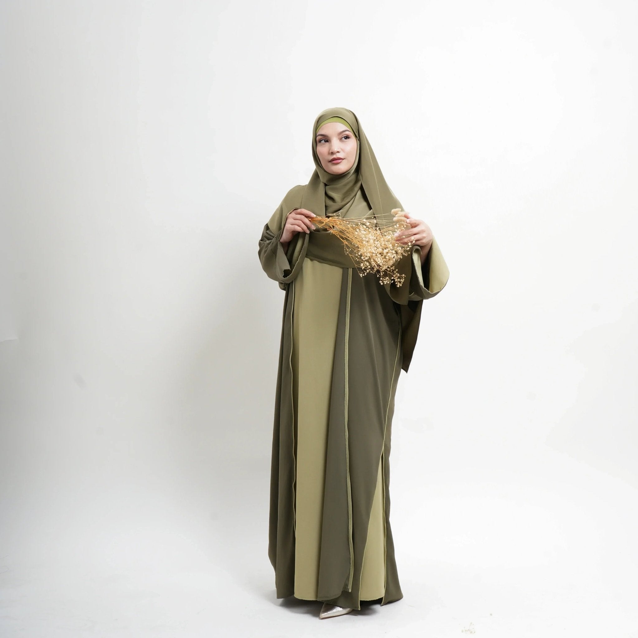 ZahrasBest Dubai Alia Abaya Pistachio/Olive - ZAHRA'S BEST