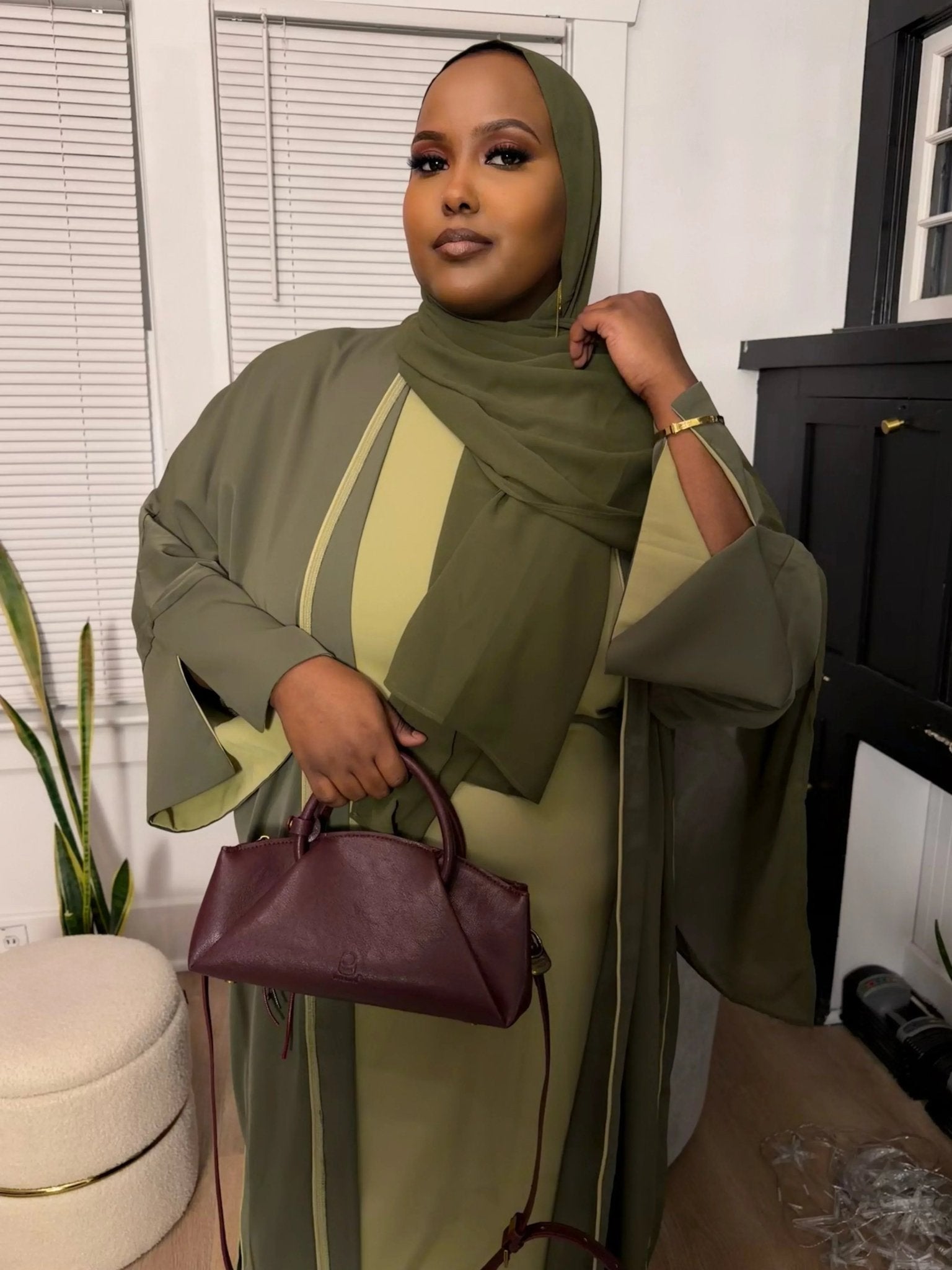 ZahrasBest Dubai Alia Abaya Pistachio/Olive - ZAHRA'S BEST