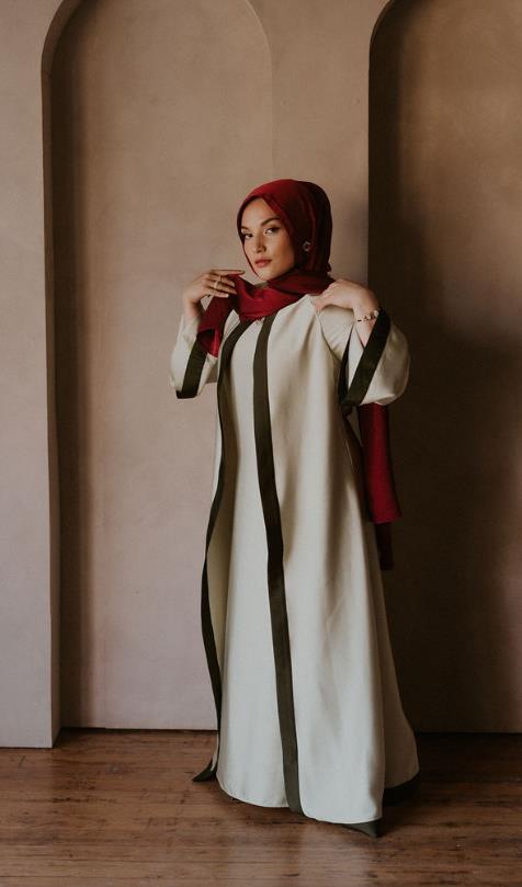 AL-ZAHRA  2 PIECE HIGH COLLAR ABAYA SATEEN SET - *Olive