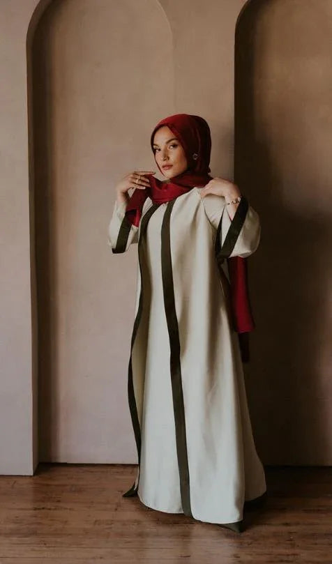 AL-Zahra High Collar Sateen 2 Piece Set.           Sage Olive Mist