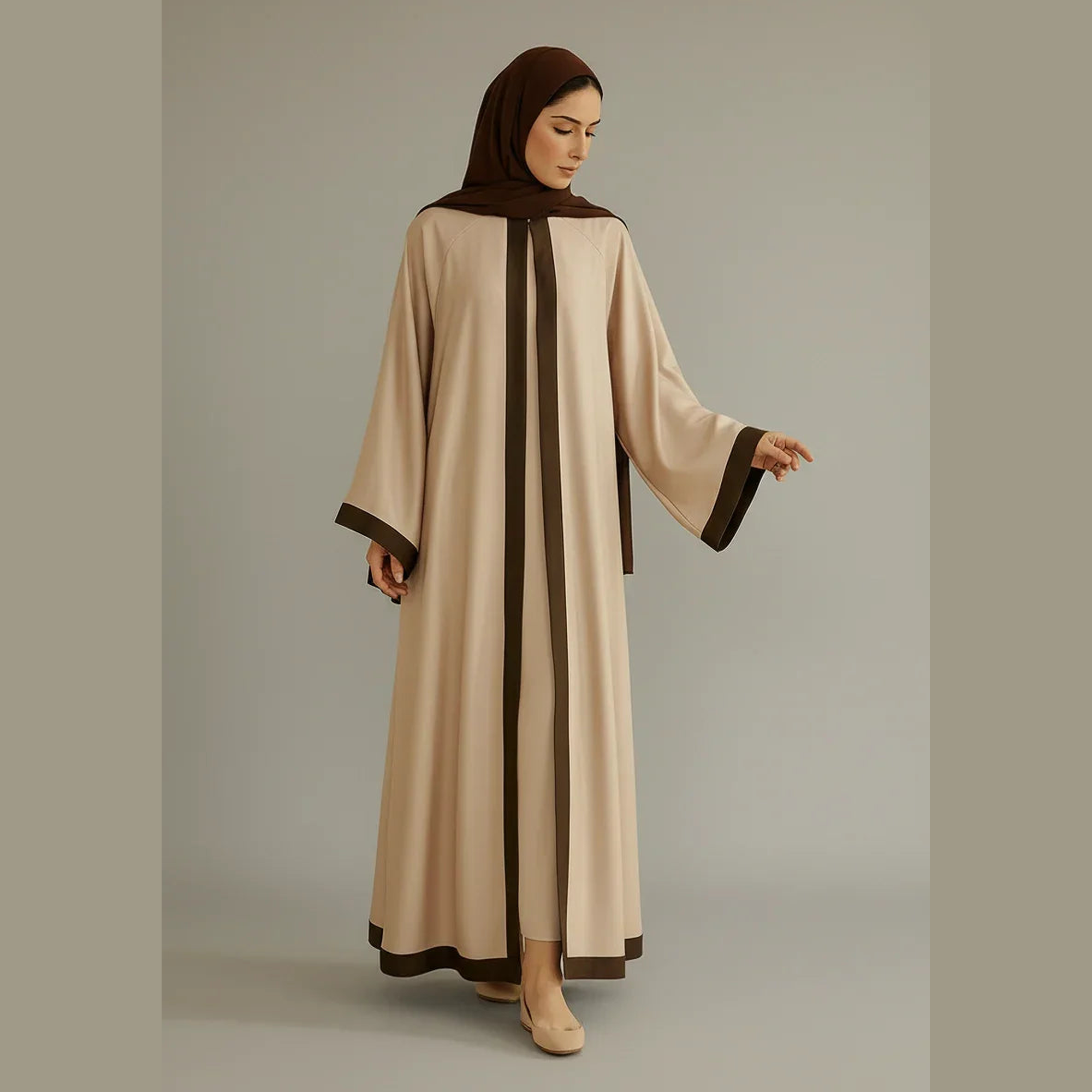 ZAHRASBEST AL-ZAHRA  2 PIECE SATEEN SET - Jasmine/Deep Mocha